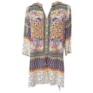 Figueroa & Flower S Multicolor Boho Tunic Top With Button Front & 3/4 Sleeves